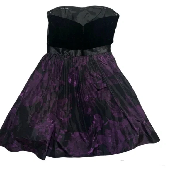 Aidan Mattox Strapless Dress | Black Velvet & Purple Floral Skirt | Size 6 - Picture 2 of 11